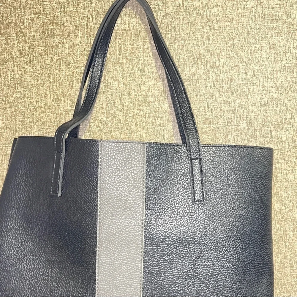 VINCE CAMUTO Tote | Vegan Leather | Black | Gray | Double Strap | NWOT